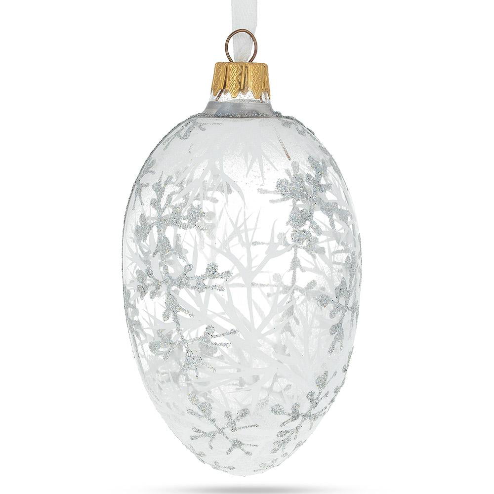 Pearls on Frosted Glass Egg Ornament 