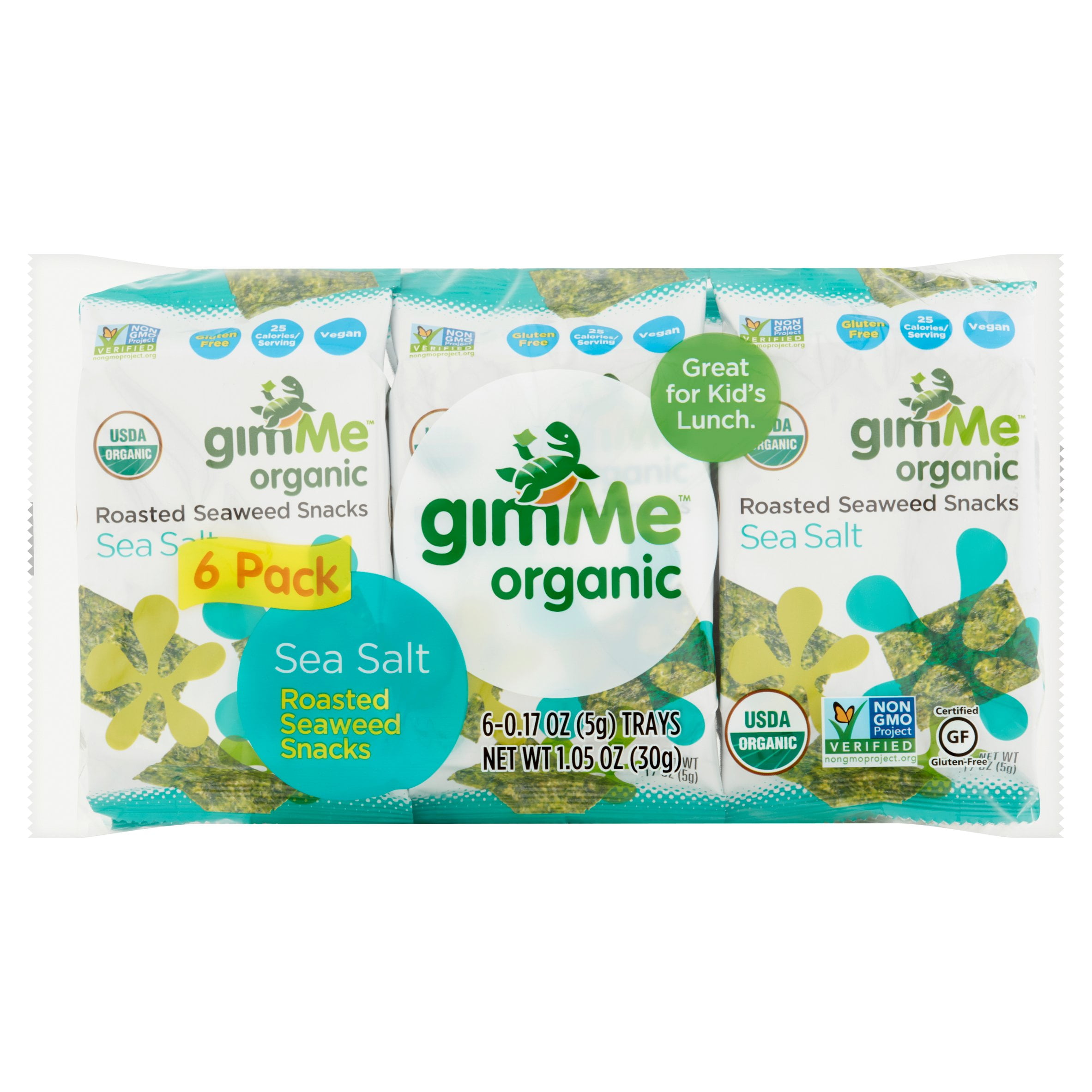 Gimme Organic Sea Salt Roasted Seaweed Snacks, 0.17 oz, 6 Pack