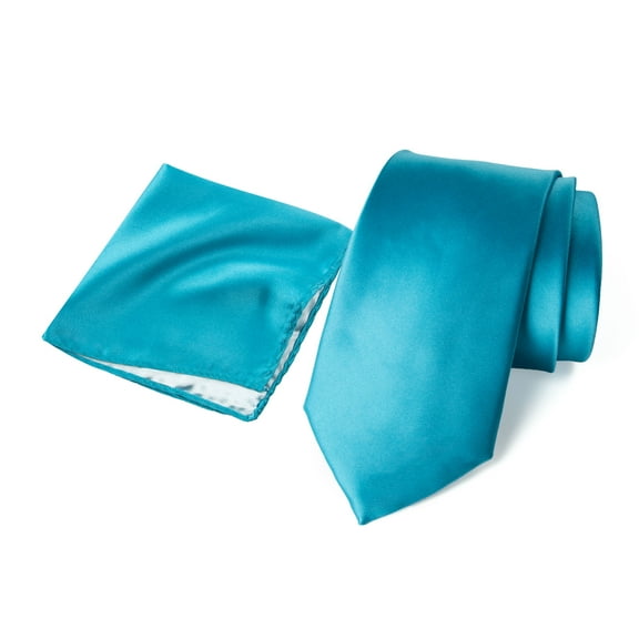 Spring Notion Men's Satin Microfiber Solid Color Skinny Tie and Handkerchief Set, Turquoise