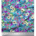 thumbnail image 1 of Soimoi Blue Rayon Fabric Leaves,Bee & Floral Artistic Fabric Prints By Yard 56 Inch Wide, 1 of 1