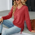 thumbnail image 6 of Scyoekwg Western Tops for Women V-Neck Side Tie Tunic Shirts Lightweight Loose Tshirt Tops for Women Trendy Long Sleeve Dressy Casual Blouse Solid Color Blouses (Red,XXL), 6 of 7