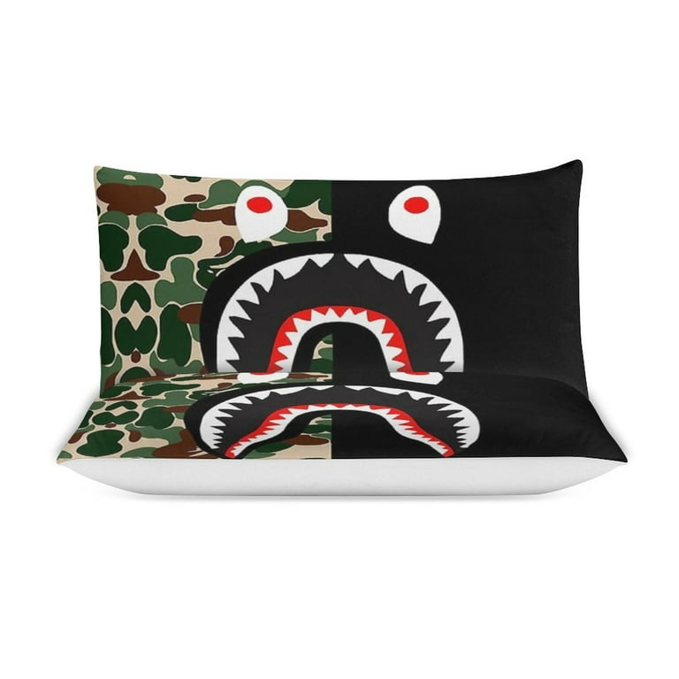 Bape Camo Shark 3-Piece Bedding Set 86 inchx70 inch Duvet Cover & 2 Pillow Shams Set Soft Bed Sheets, Size: 86 x 70, Black