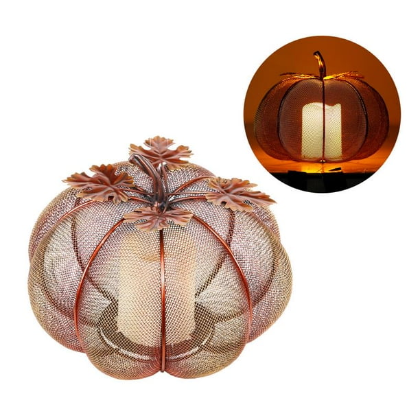 Vela cálida alpina para decoración de Halloween, diseño de calabaza, malla LED, 20 cm