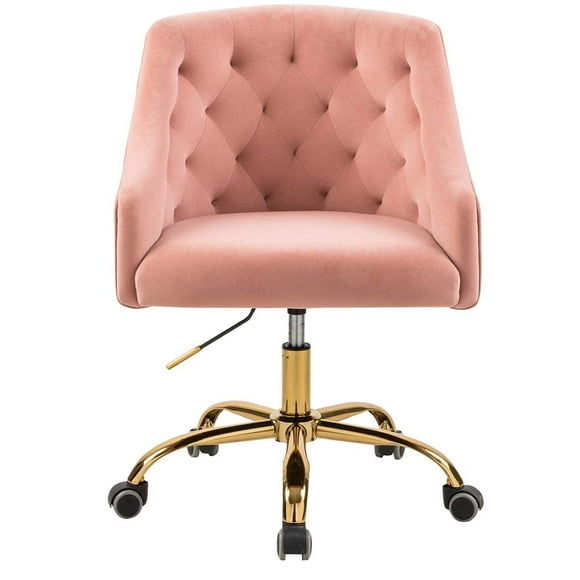 ANOUR Velvet Office Chairs,Modern Cute Home Office Desk Chairs with Wheels,Swivel Adjustable Task Armchairs,Vanity Chairs for Bedroom,Study Room,Office(Pink)