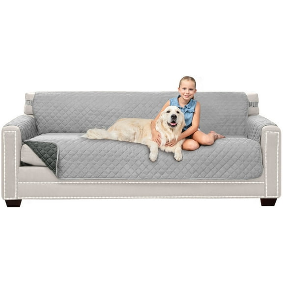 Sofa Shield Couch Slip Cover with Strap, Cushion Protector for 78" Seat, Light Gray Charcoal