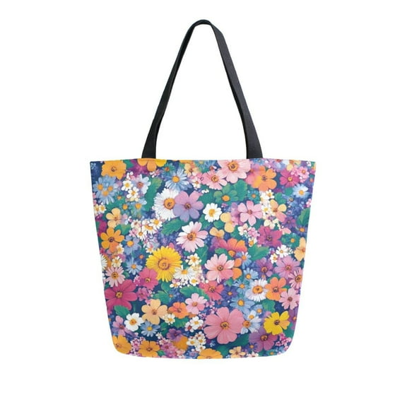 Large opening canvas tote bag, thickened canvas shopping bag, commuter handbag, multi-color available. Colorful Small Daisy