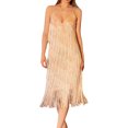 thumbnail image 1 of Faithtur Femmes Fronde Robes, Sans Manches V Cou Épaule Solide Couleur Paillettes Pompons Casual Partie Printemps Robe d'Été, 1 of 4