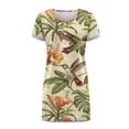 thumbnail image 4 of FKELYI Button Down Nightgowns Women Soft Sleepwear Dress Breathable Nightshirt Dress Hibiscus Flower Hummingbird Palm Leaf Print Pajama Dress Nightwear Short Sleeve Dress for Summer, 3XL, 4 of 6