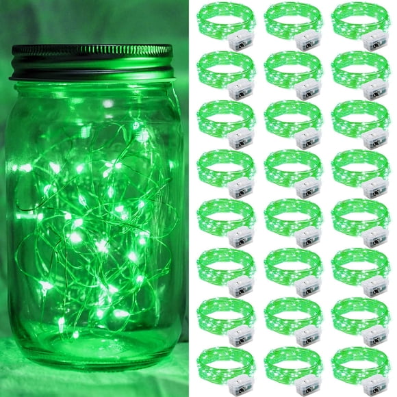 String Lights Chzk, 7 pies, verde, paquete de 24 baterías impermeables