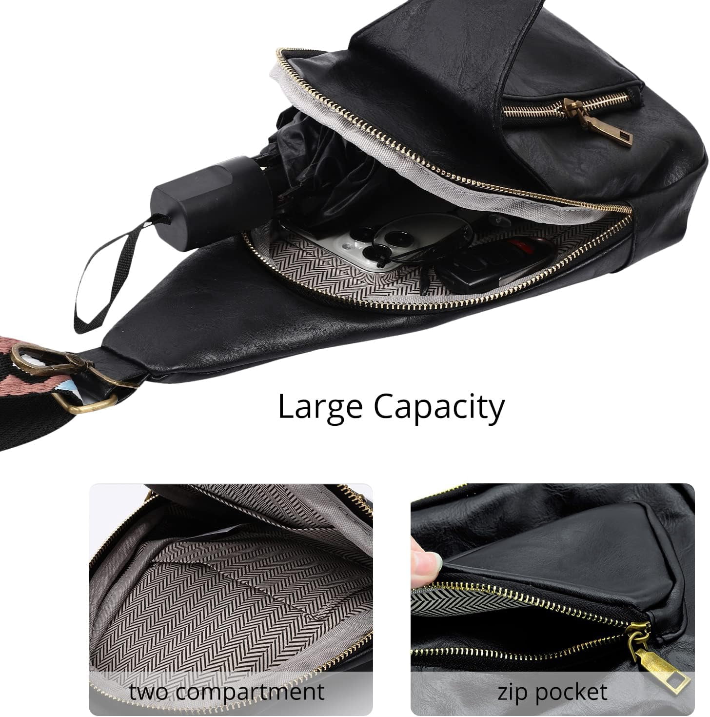 Sling Bag for Women Crossbody, PU Leather Small Sling bags Sling Chest Shoulder Backpack for Traveling Hiking