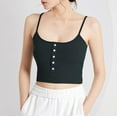 thumbnail image 2 of Jinhomg Womens Cotton Knit Tank Tops Casual Spaghetti Strap Camisole Lightweight Button Down Square Neck Crop Tops Cute Y2K Going Out Wear Black M, 2 of 7
