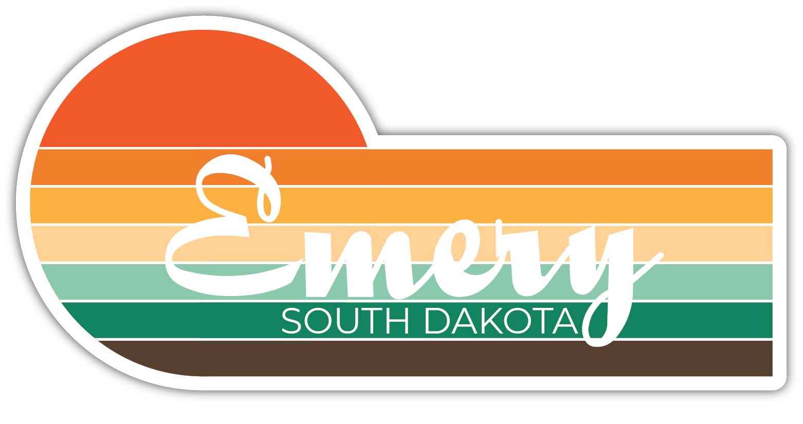 Emery South Dakota 2 x 1.25 Inch Sticker Retro Vintage Sunset City 70s