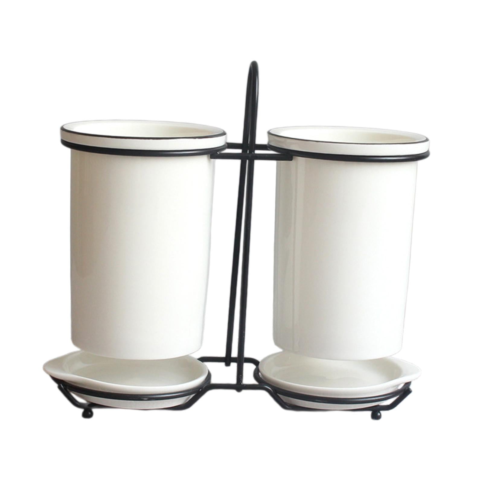 TISHITA Chopsticks Cage Draining Organizer Porcelain with Drain Tray Storage Rack Home Kitchen Utensil Holder Silverware Cutlery Rack A