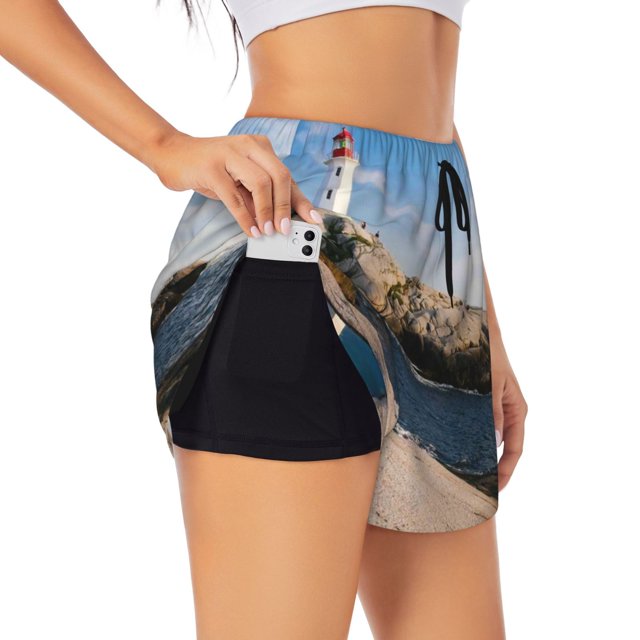Balery Lighthouse Pantalones cortos deportivos para mujer con forro y dos bolsillos, elásticos, para entrenamiento, gimnasio, yoga-Large