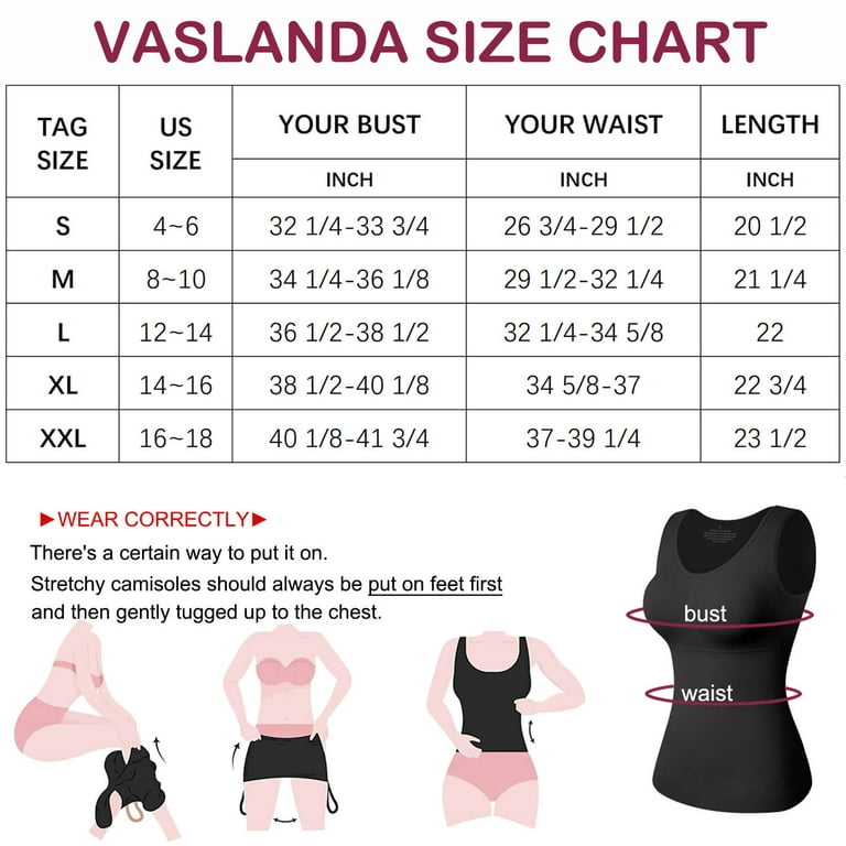 VASLANDA Women's Cami Shaper with Built in Bra Tummy Control Smoothing Camisole  Tank Top Underskirts Shapewear Body Shaper 