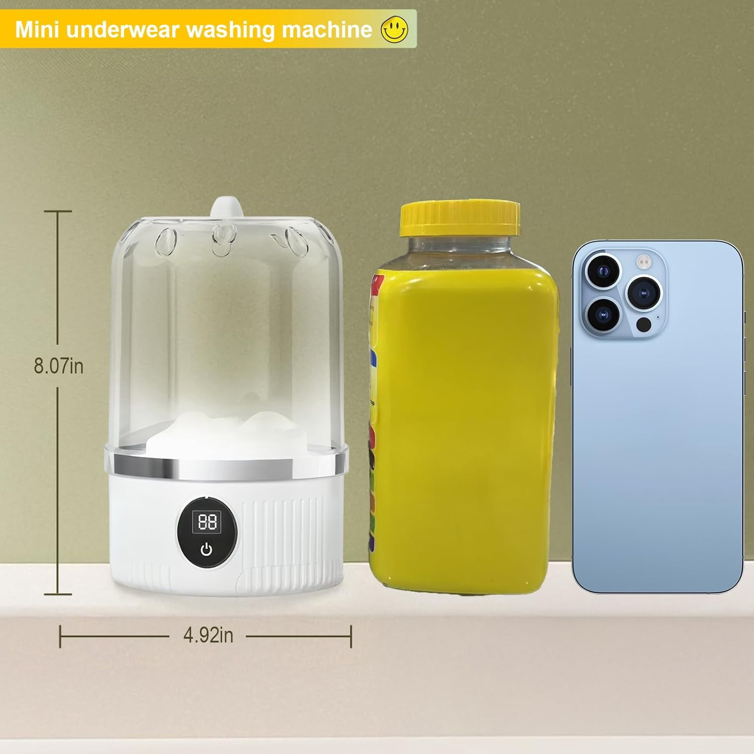 Portable Underwear Washer, Mini Washing Rechargeable Cordless Washing-Machine with Digital Timer Display, Wireless Washing Machine for Home Use, USB Charging Laundry for Apartments, Hotels, Travel