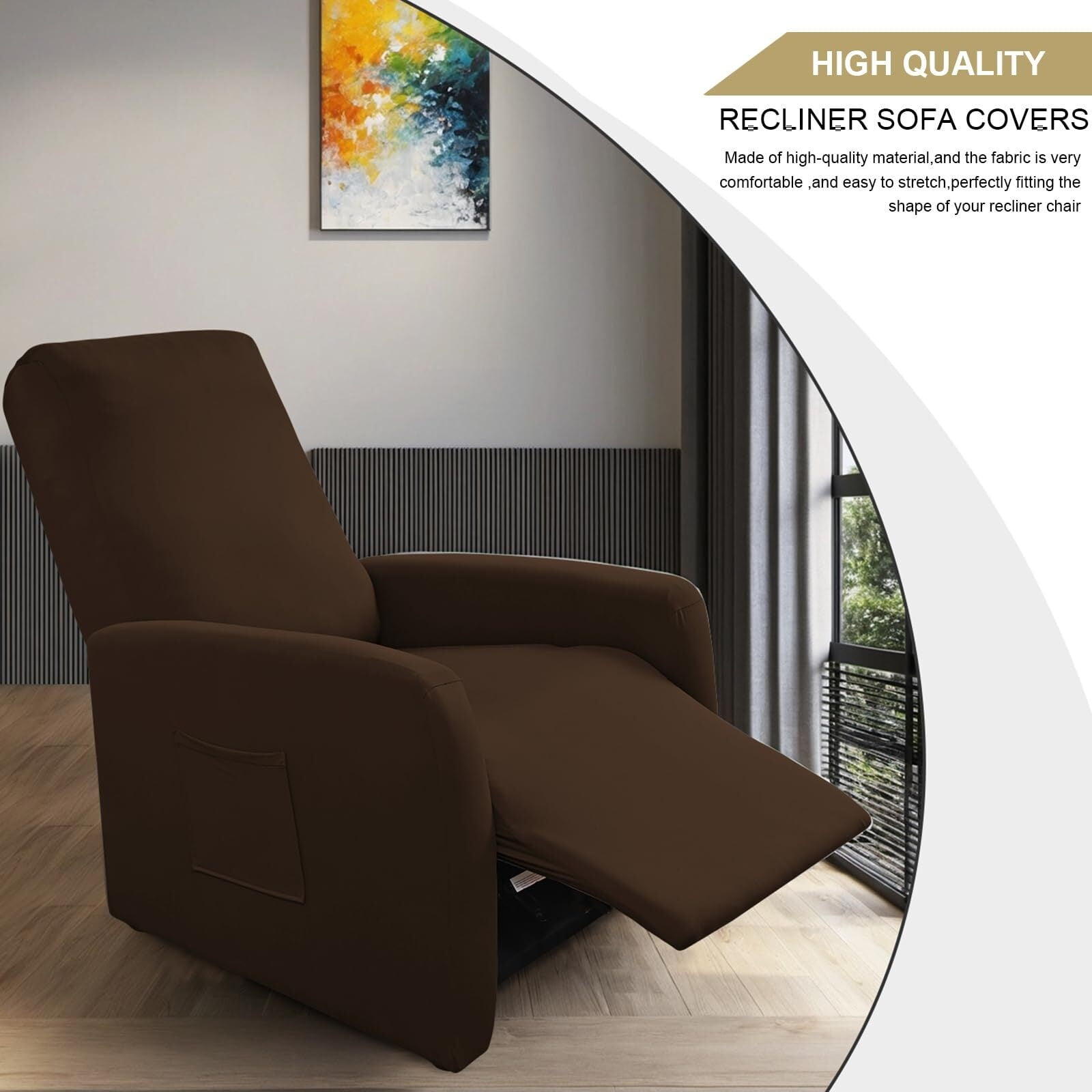 LKJYER Recliner Chair Covers 4 Pieces Waterproof Small Recliner Sofa Slipcover Stretch Recliner Slipcover for Lazyboy Recliner Chair with Storage Pocket Furniture Protector for Living Room