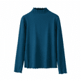 thumbnail image 3 of Women Spring Tops Lightweight Ruffle Mock Neck Solid Color Long Sleeve Undershirt - Half High Neck Ribbed Tops Ribbed Lettuce Trim Soft Base Layer - Fitted Casual Homewear for Women Dark Blue XXXL, 3 of 8