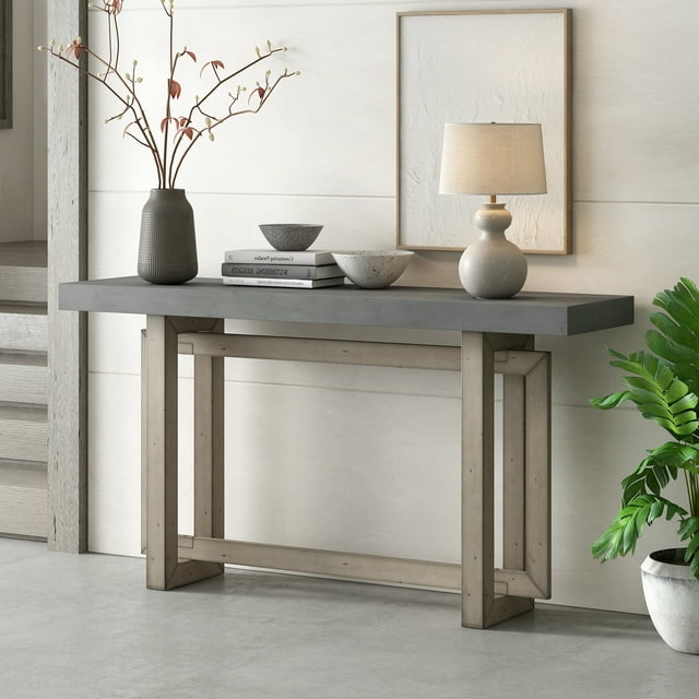 59.1'' Painted Entryway Table with Pine Veneer,Unique Triple Rectangle Design Console Table with Thick Pine Wood Legs,Extra Long Sofa Table Versatile for Hallway, Living Room,Kitchen,Gray