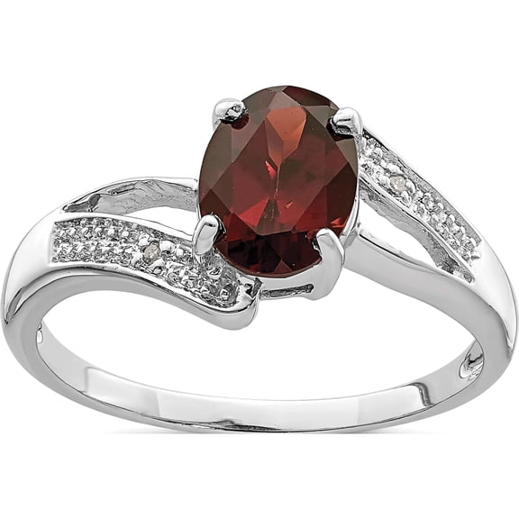Sterling Silver Rhodium-Plated Garnet & Diamond Ring (Size 6) Made In Thailand qdx593-6