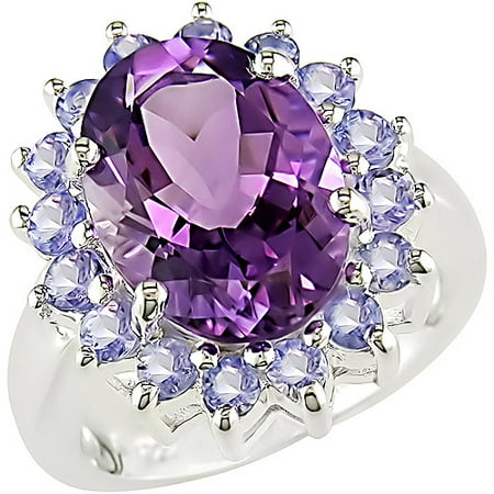 6 Carat T.G.W. Oval Amethyst and Tanzanite Ring in Sterling Silver
