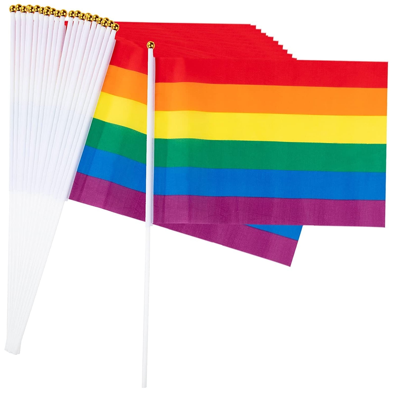InnoFun 24 Pcs Pride Handheld Flags,Gay Bisexual Bi Pansexual Pan Transgender Trans Rainbow LGBT Hand Waving/Shaking Stick Flags with Flag Holders/Stand Bases for Parades,Decorations,Celebrations 