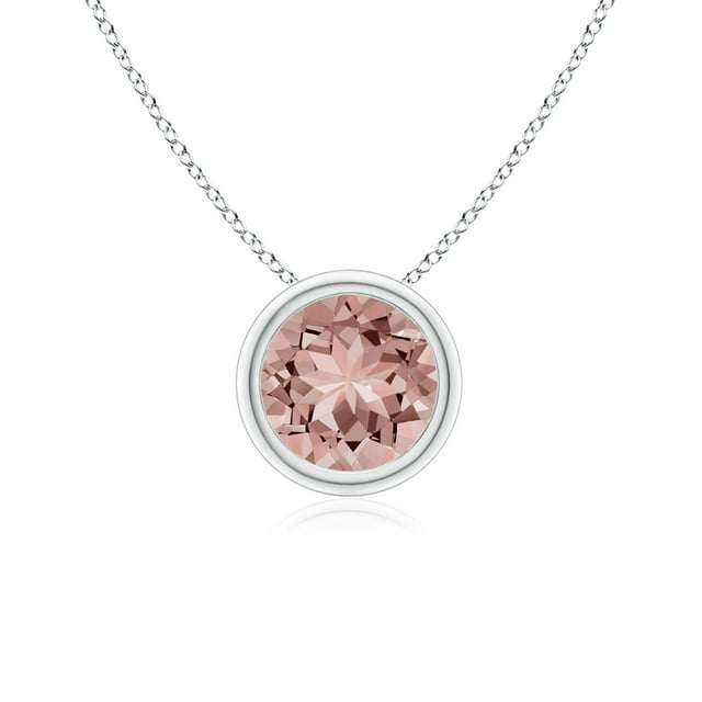 Angara Collier en Morganite Naturel - Pendentif Solitaire Rond en Morganite avec Lunette en Platine pour Femmes