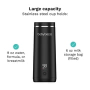 Baby Brezza Portable Warmer – 3X Faster Baby Bottle Warming - Travel Breastmilk and Formula Warmer - Safe, Even Heating - Up to 9oz - No Adapters, Black