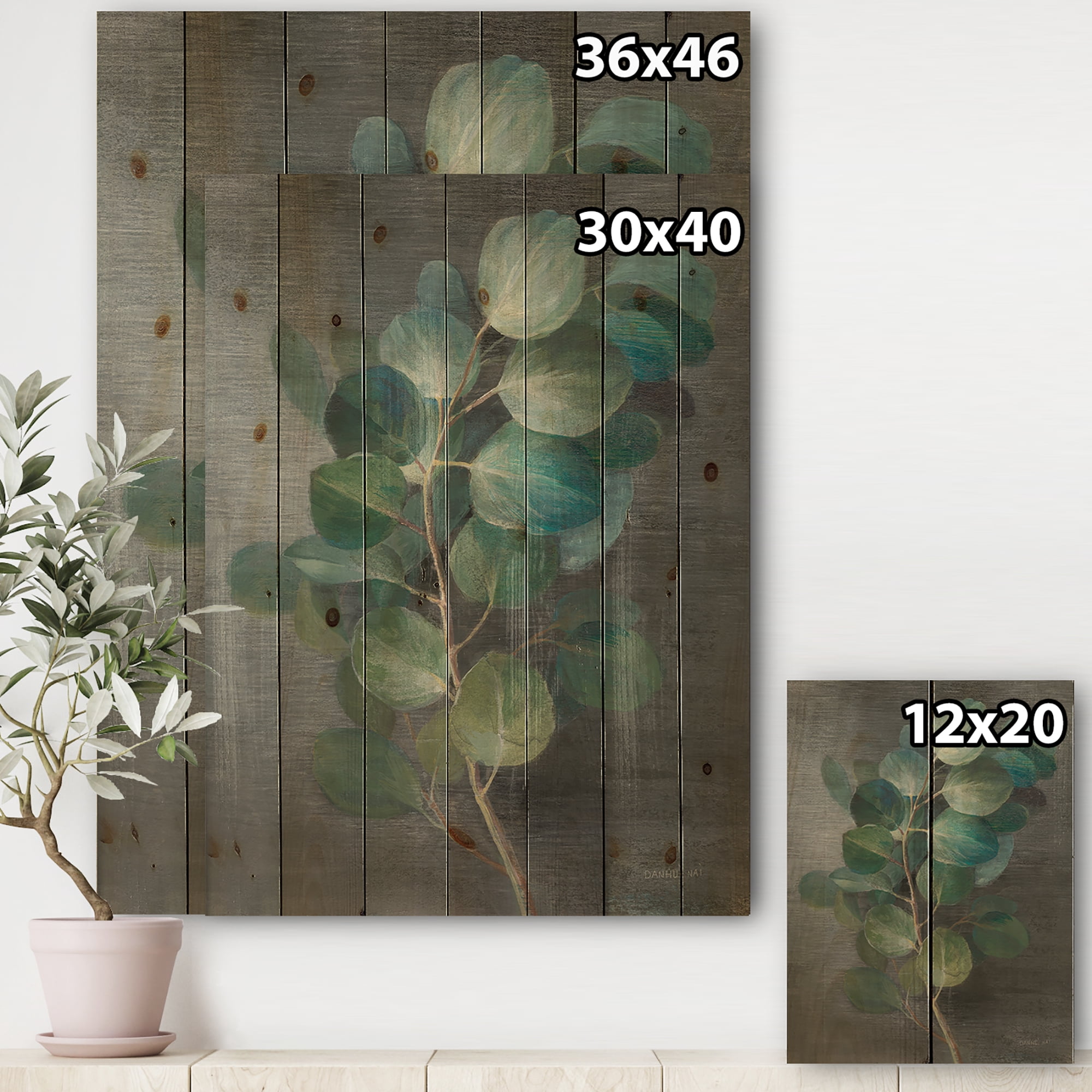 Designart 'Abstract Fresh leaves I' Traditional Print on Natural Pine Wood