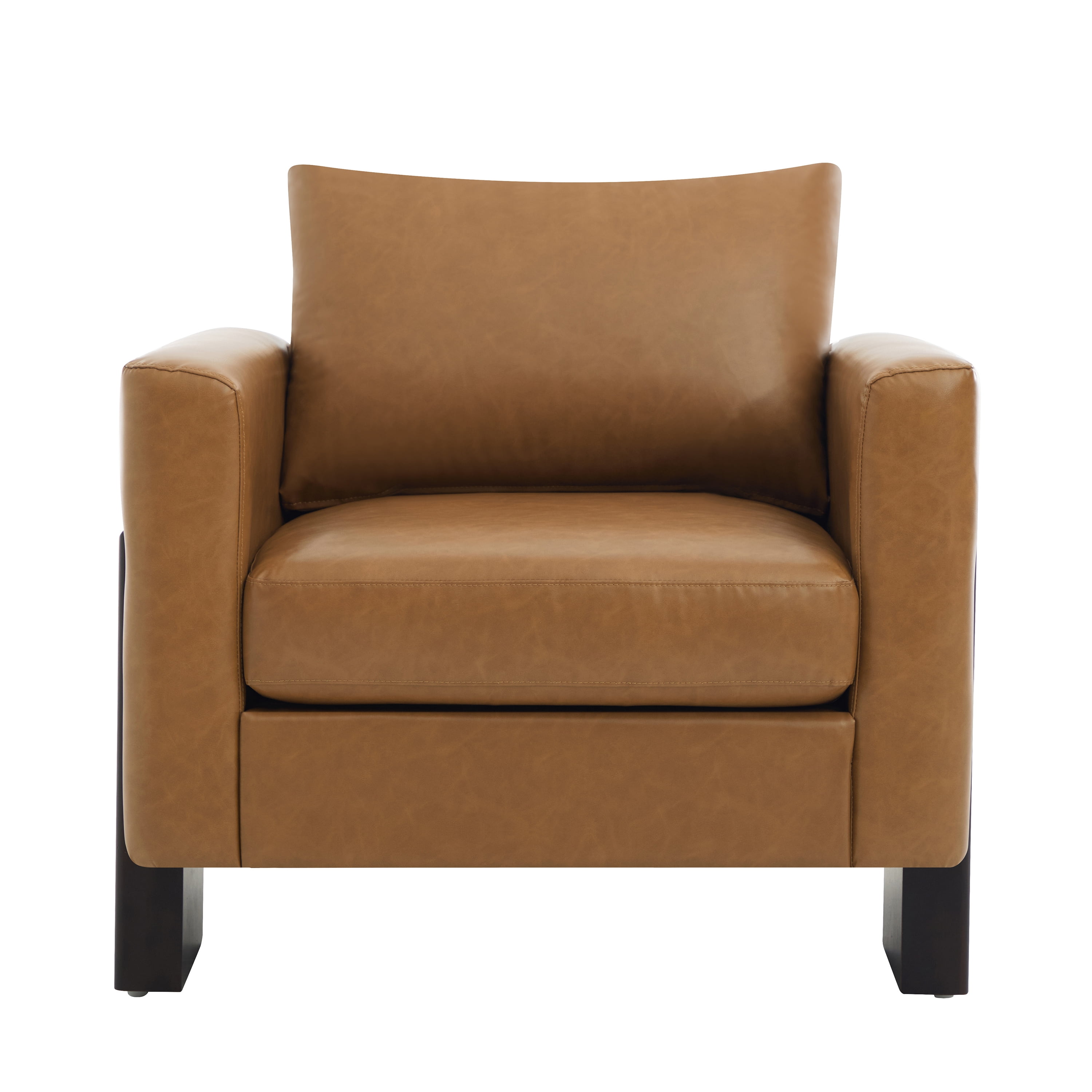 Euroco Mid Century Modern Accent Chair,Upholstered Armchair Single Sofa with Rubber Wood Legs,Comfy Reading Chair for Bedroom, Living Room,Office,Brown