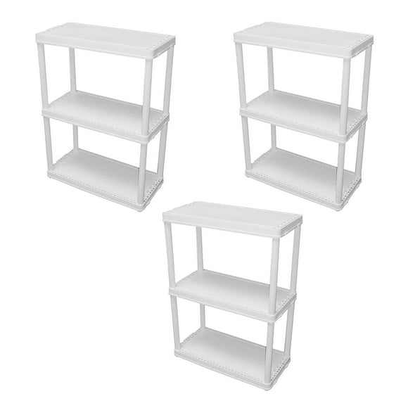 Gracious Living 3 Shelf Set Height Light Duty Storage Unit, White (3 Pack)