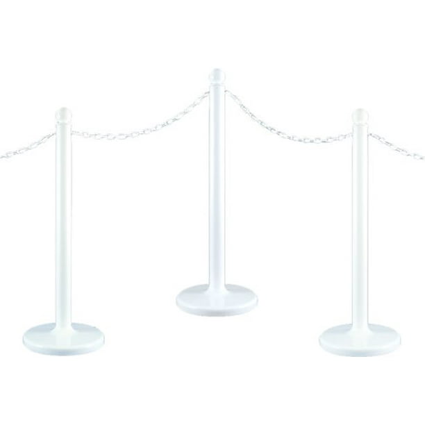 White Plastic Stanchion Kit with 50' of 2" link Chain and CHooks, Pack