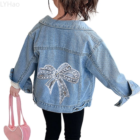 LYHao Casual Denim Jacket For Girls With Large Bow Loose Fit Outerwear For Big Kids Versatile And Stylish Design For Everyday Wear Girls Jacket Coat,Sizes 2-3 Years