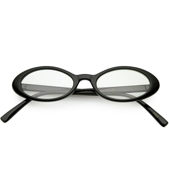 Womens Small Oval Glasses Slim Arms Clear Lens 48mm (Black / Clear)