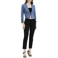 thumbnail image 2 of DARING DIVA Women's Notched Lapel Ruched Sleeve Crop Blazer M Blue Grey, 2 of 7
