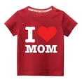 thumbnail image 1 of Augper Haut à Manches Courtes pour Enfants Garçons Filles Mode Mignon Couleur Unie Col Rond Imprimé Cœur Saint-Valentin, 1 of 3