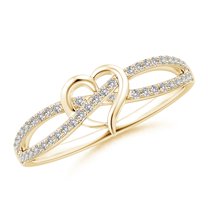 Angara Rings - Natural Round Diamond Heart Promise Ring in 14K Yellow Gold for Women (Size-1mm | Color-I-J | Clarity-I1-I2) | April Birthstone Jewelry, Birthday, Anniversary, Jewelry Gift for Women