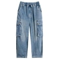 thumbnail image 6 of Kogui Skinny Jeans for Boys Boys Baggy Jeans Casual Elastic Waist Wide Leg Denim Pants Trousers Loose Sweatpant Size 7-8 (Blue,7-8 Years), 6 of 8