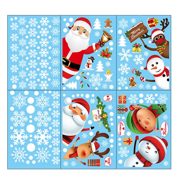 SZXZYGS Christmas Stickers Santa Snowman Glass Window Decoration Snow Stickers Window Stickers on Both Sides(6Pc)