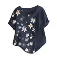 thumbnail image 1 of CHOK Femmes Grande Taille Liquidation $5 Femmes Grande Taille Col Rond Manches Courtes Imprimé Boutons Coton Lin Vintage Hauts, 1 of 4