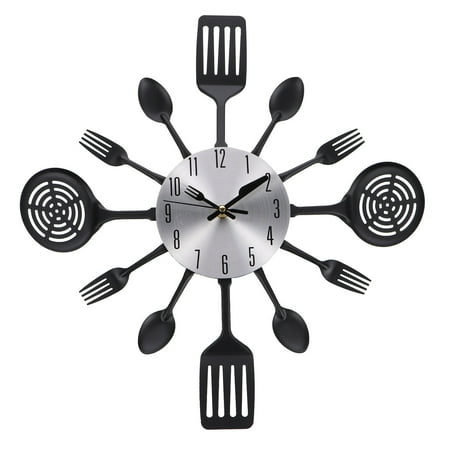 1Pc Creative Wall Hanging Clock Kitchen Cutlery Wall Clock with Forks and Spoons