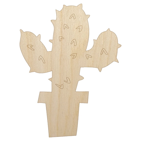 Cute Prickly Cactus Wood Shape Unfinished Piece Cutout Craft DIY Projects - 4.70 Inch Size - 1/8 Inch Thick