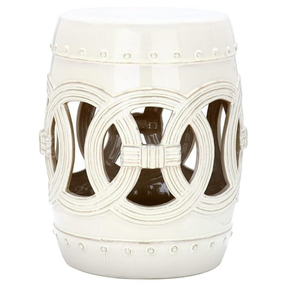 ACS4500E Double Coin Ceramic Decorative Garden Stool, 0, Cream