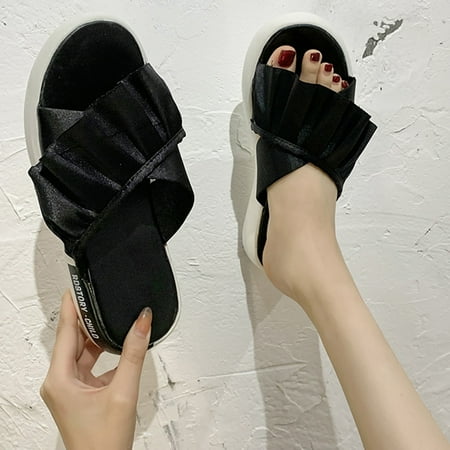 

Cathalem Women s Thick Color Sole Outer Fashion Wear Shoes Ruffle Solid Sandals Edge Women s sandals Insoles for Sandals Women Black 7.5