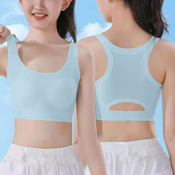 ATOGUTA Training Bra for Girls Size 10-18 Bralette Seamless Cami Crop Bras Built-Up Stretch Sports Bra in Everyday Colors Blue