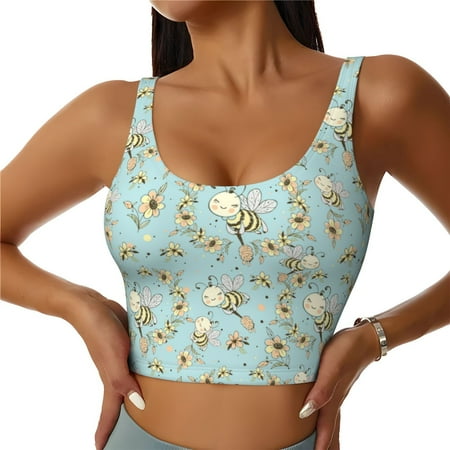 Jgfou Cute Honeybees Print Womens Sports Bra - Padded Workout Sports Bras Crop Tank Top