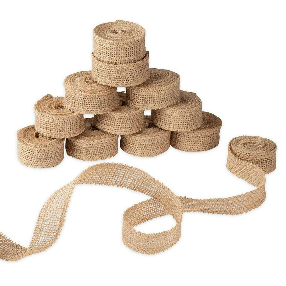 Burlap Fabric Roll 12Pack 1Inch Brown Burlap Ribbon for Crafts, 2.2