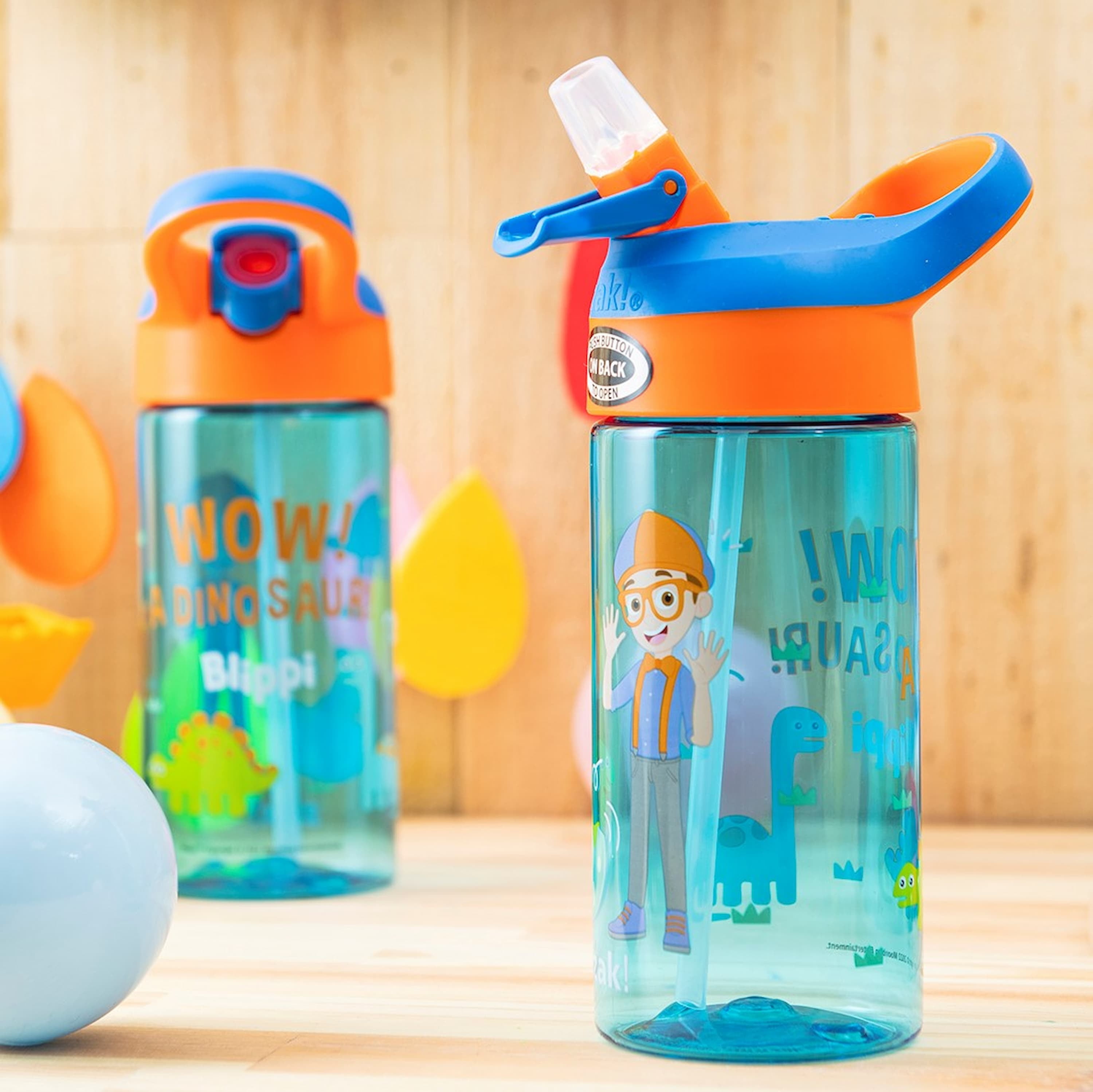 Zak Designs 17.5oz Blippi Kids Water Bottle with Spout Cover and Built-in Carrying Loop, Made of Durable Plastic, Leak-Proof Design for Travel (17.5 oz, Pack of 2)