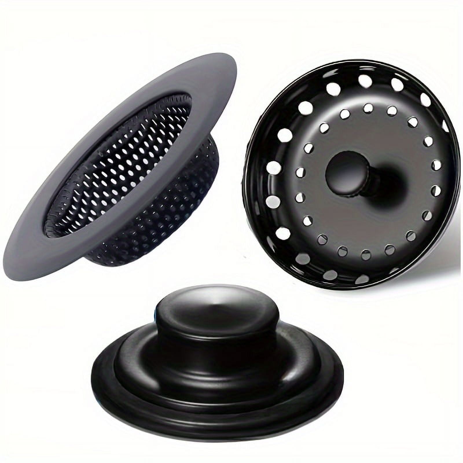 3pcs Kitchen Sink Stopper Filter Garbage Disposal Stopper, Stainless Steel Universal Anti-Clog Kitchen Sink Strainer Sieve Basket Filter, Wide Brim For Kitchen Sink Drain (Black)