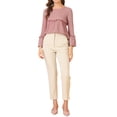 thumbnail image 2 of Allegra K Women's Ruffle Hem Top Textured Round Neck Bell Long Sleeve Blouse M Dusty Pink, 2 of 6